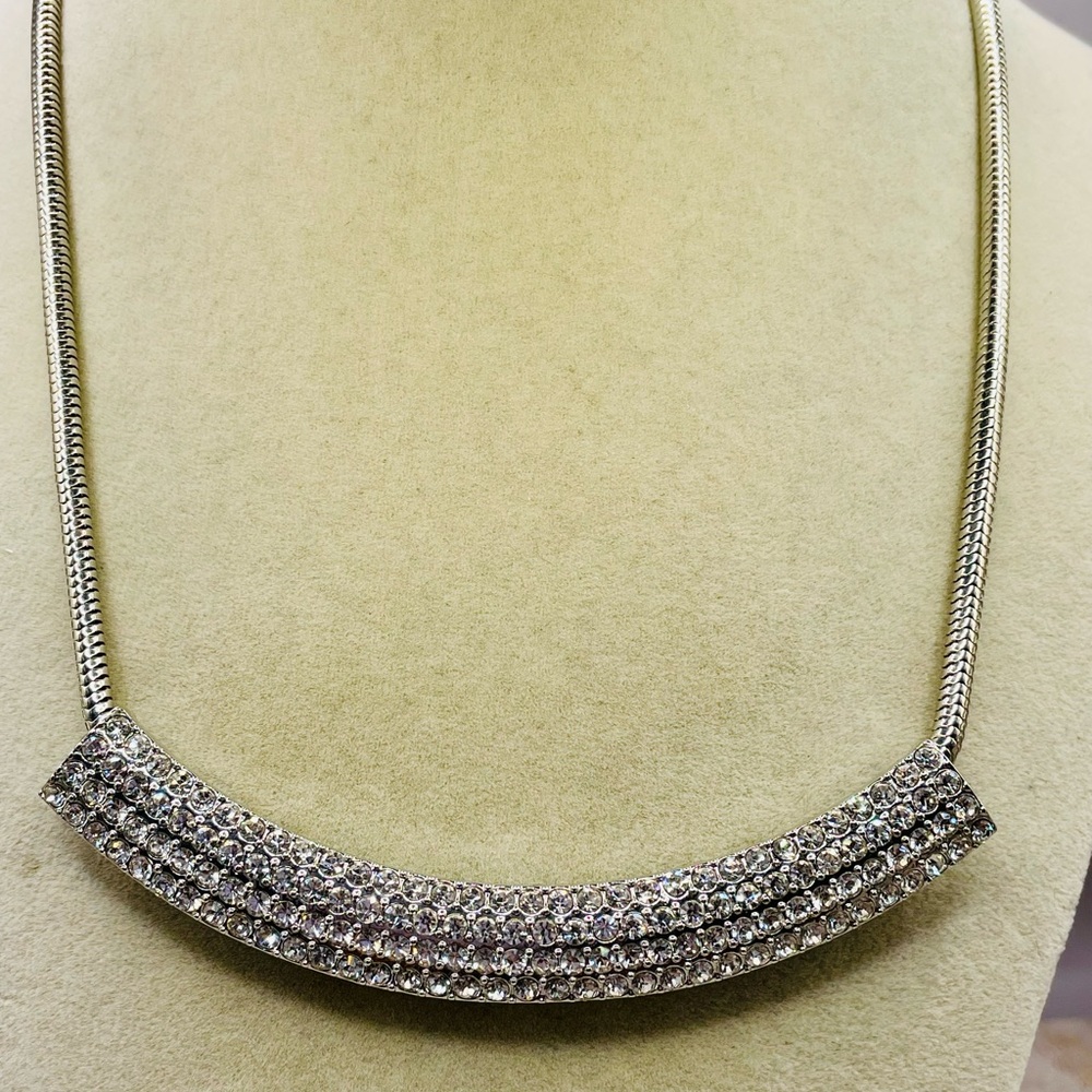 Alfani Clear Pave Crystal Slide Bar Pendant Choker Necklace. 16 inches